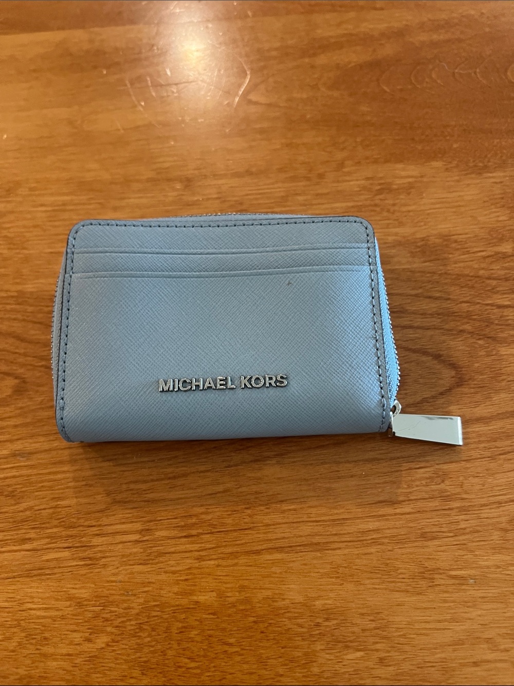 Michael Kors Powder Blue Saffiano Zip Card Wallet